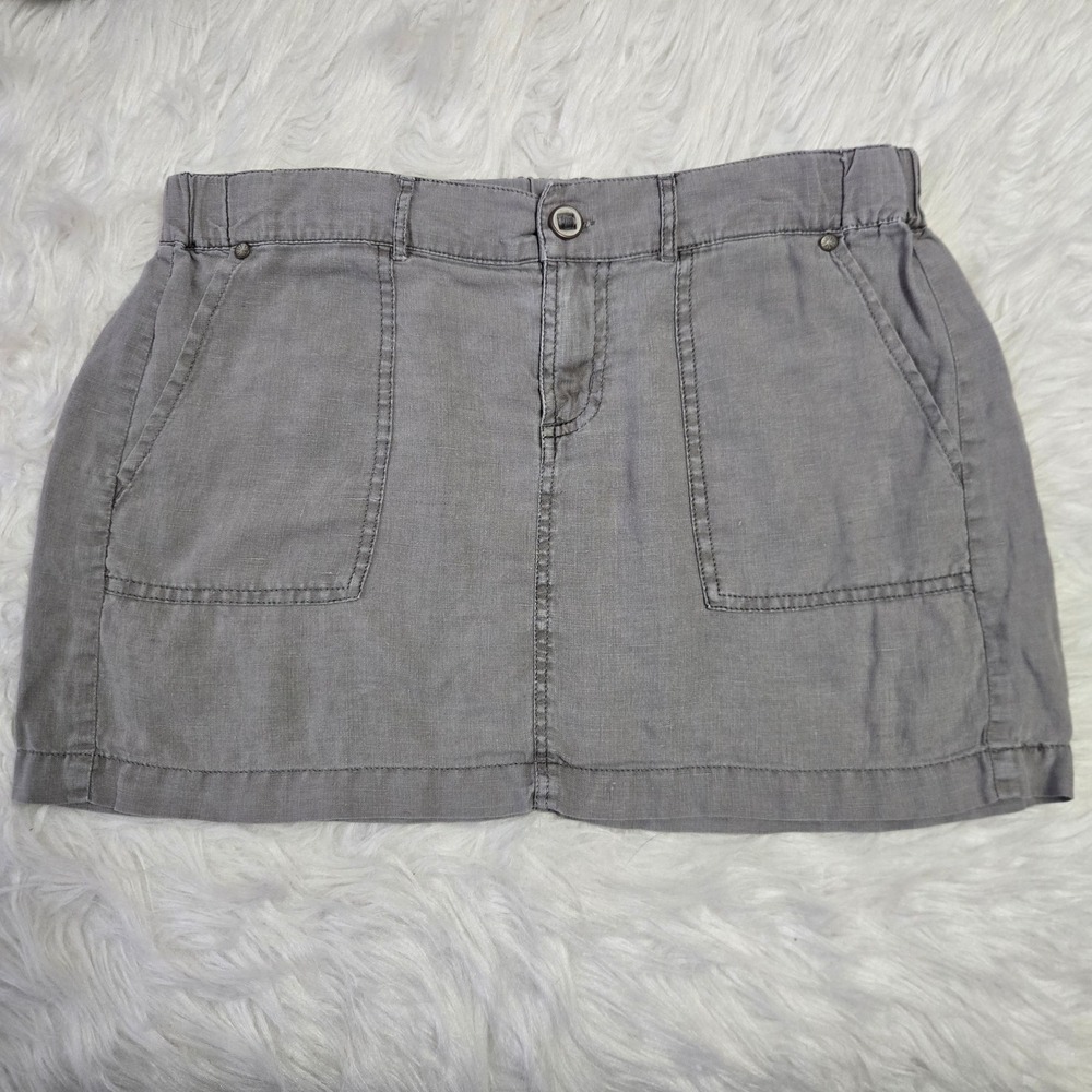 Michael Stars Grey 100% Linen Mini Skirt Utility Pocket Size M‎